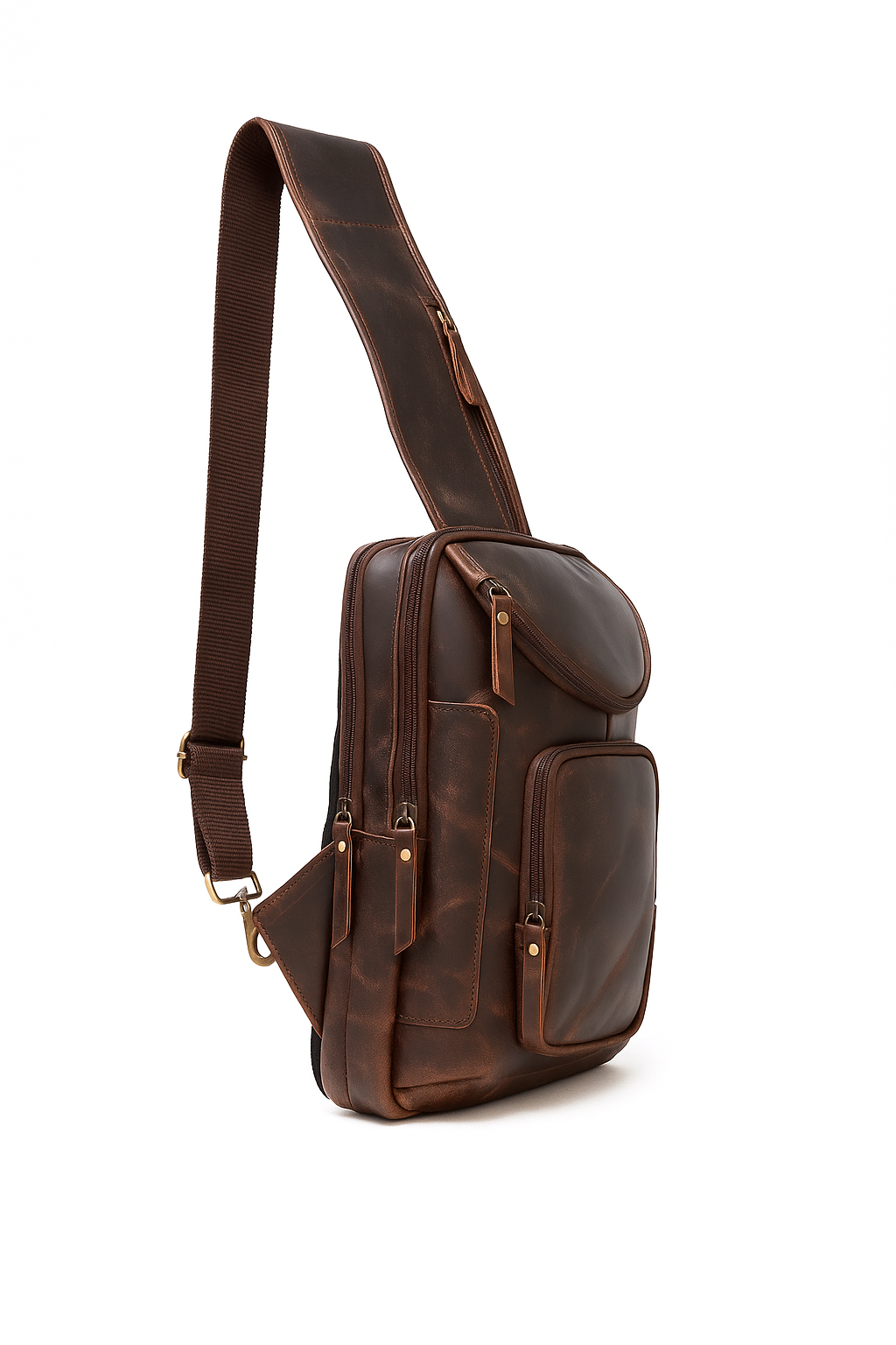 Full Grain Leather Chest Bag for Unisex –  Brown Shoulder Sling Bag for Daily Commute & Travel